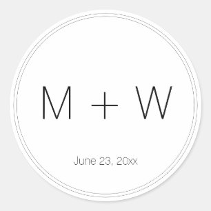 Minimalistische Schwarz-Weiß-Initialen Runder Aufkleber