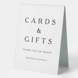 Minimalistische Schwarz-Weiß-Karten und Geschenke Tischaufsteller