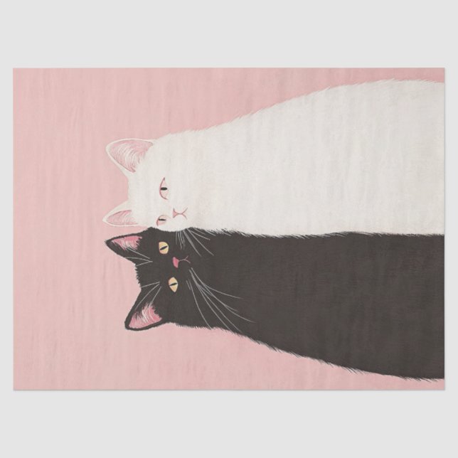 Minimalistische Schwarz-Weiß-Katzendekoupage Seidenpapier (Vorderseite)