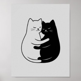 Minimalistische Schwarz-Weiß-Katzenkunst für Zuhau Poster