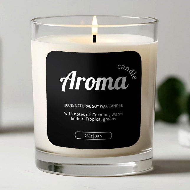 Minimalistische Schwarz-Weiß-Kerzen-Aufkleber Quadratischer Aufkleber (Minimalist Black & White Candle Labels Stickers, Candle Label Design)