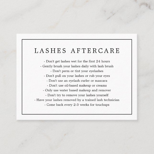 Minimalistische Schwarz-Weiß-Lash-Aftercare-Lashes Visitenkarte (Vorderseite)