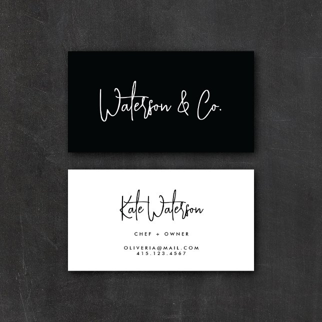 Minimalistische Schwarz/Weiß-Moderne Kalligraphie Visitenkarte (Von Creator hochgeladen)