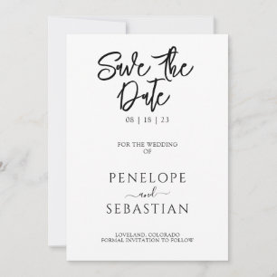 Minimalistische Schwarz-Weiß-Moderne Monogramm-Hoc Save The Date