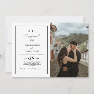 Minimalistische Schwarz-Weiß-Monogram-Engagement-P Einladung