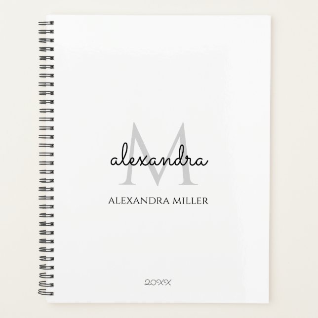 Minimalistische Schwarz-Weiß-Monogramm-Bezeichnung Planer (Vorderseite)