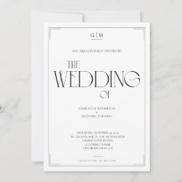 Minimalistische Schwarz-Weiß-Monogramm-Hochzeit Einladung