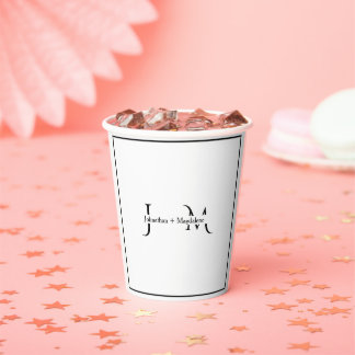 Minimalistische Schwarz-Weiß-Monogramm-Hochzeit  Pappbecher