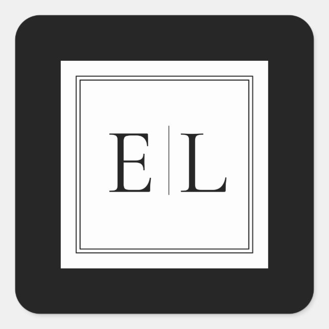 Minimalistische Schwarz-Weiß-Monogramm-Hochzeit Quadratischer Aufkleber (Vorderseite)