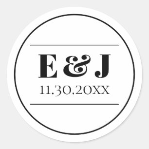 Minimalistische Schwarz-Weiß-Monogramm-Hochzeit Runder Aufkleber