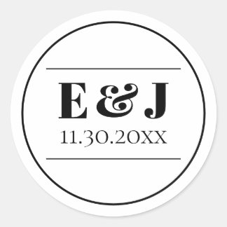 Minimalistische Schwarz-Weiß-Monogramm-Hochzeit Runder Aufkleber