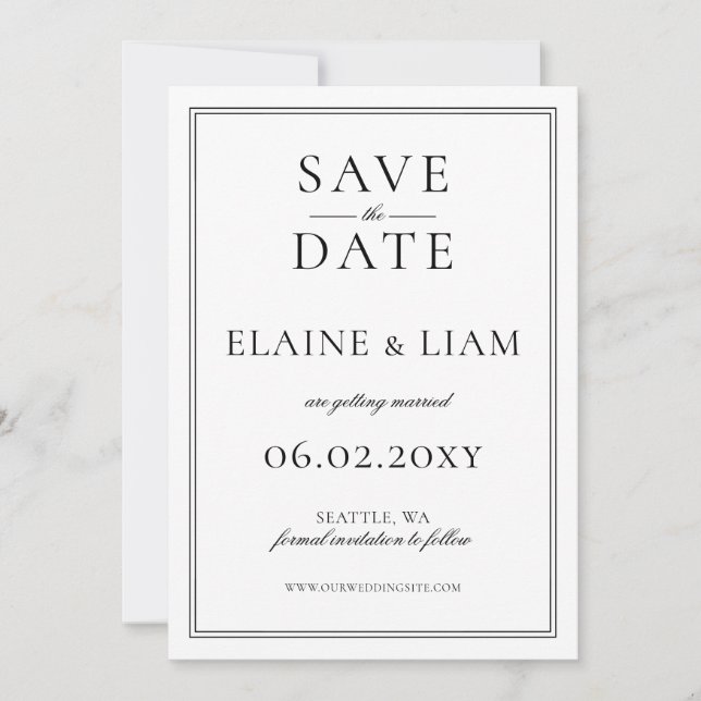 Minimalistische Schwarz-Weiß-Monogramm-Hochzeit Save The Date (Vorderseite)