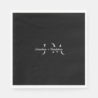 Minimalistische Schwarz-Weiß-Monogramm-Hochzeit  Serviette