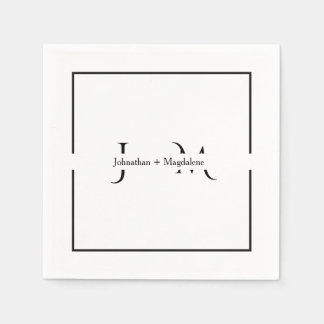 Minimalistische Schwarz-Weiß-Monogramm-Hochzeit  Serviette
