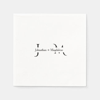 Minimalistische Schwarz-Weiß-Monogramm-Hochzeit  Serviette