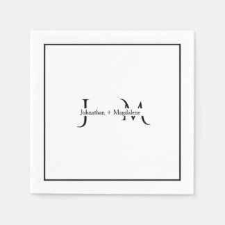 Minimalistische Schwarz-Weiß-Monogramm-Hochzeit  Serviette