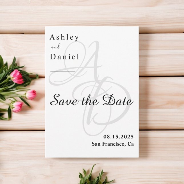 Minimalistische Schwarz-Weiß-Monogramm-Synthese Save The Date (Von Creator hochgeladen)