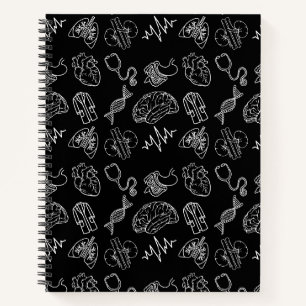 Minimalistische Schwarz-Weiß-Muster-Medizin-Symbol Notizbuch