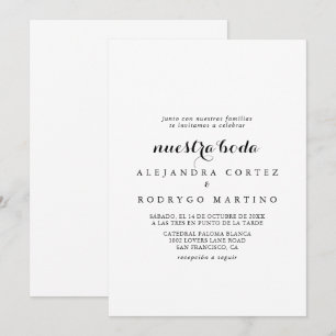 Minimalistische Schwarz-Weiß-Nuestra-Boda-Hochzeit Einladung