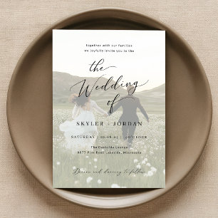 Minimalistische Schwarz-Weiß-Overlay-Foto-Hochzeit Einladung