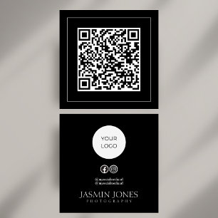 Minimalistische Schwarz-Weiß-QR-Code-Social-Media Quadratische Visitenkarte