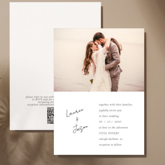 Minimalistische Schwarz-Weiß-QR-Foto-Hochzeit Einladung (Von Creator hochgeladen)