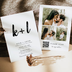 Minimalistische Schwarz-Weiß-Qr-Foto-Hochzeit Einladung