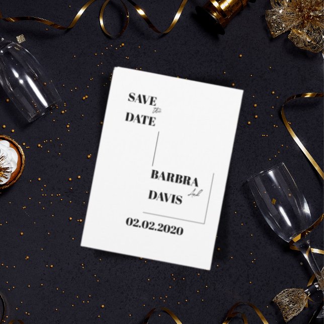 Minimalistische Schwarz/Weiß-Save the Date-Karte Save The Date (Von Creator hochgeladen)