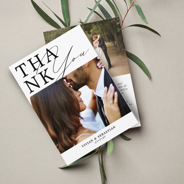 Minimalistische Schwarz-Weiß-Script-Hochzeit Dankeskarte (Von Creator hochgeladen)