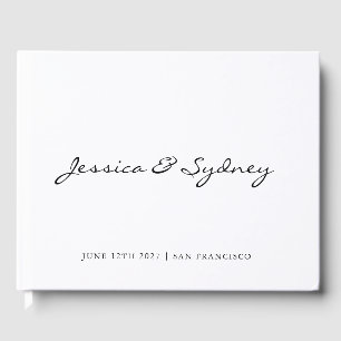 Minimalistische Schwarz-Weiß-Script-Hochzeit Gästebuch