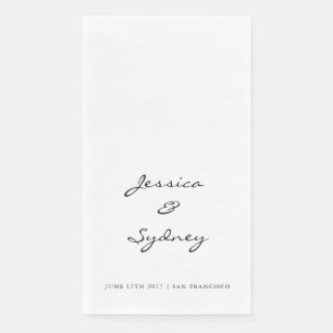 Minimalistische Schwarz-Weiß-Script-Hochzeit Serviette