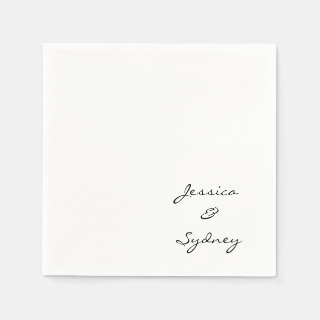 Minimalistische Schwarz-Weiß-Script-Hochzeit Serviette (Vorderseite)