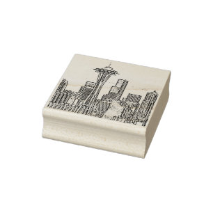 Minimalistische Schwarz-Weiß-Seattle-Skyline Gummistempel