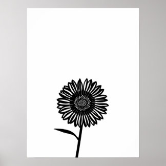 Minimalistische Schwarz-Weiß-Sonnenblumen Poster