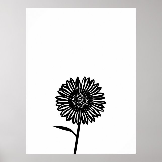 Minimalistische Schwarz-Weiß-Sonnenblumen Poster (Vorne)