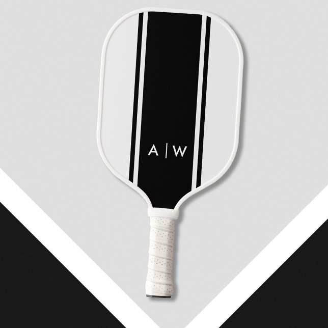 Minimalistische Schwarz-Weiß-Streifen Modernes Mon Pickleball Schläger (Von Creator hochgeladen)