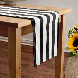 Minimalistische Schwarz-Weiß-Stripe-Hochzeit Mittelgroßer Tischläufer