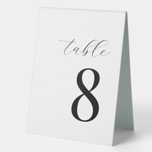 Minimalistische Schwarz-Weiß-Tischnummer Tischaufsteller (Vorderseite)