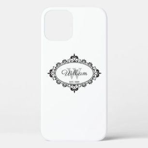 Minimalistische Schwarz-Weiß-Vintage Damask Monogr Case-Mate iPhone Hülle