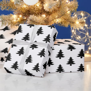 Minimalistische Schwarz-Weiß-Weihnachtsbäume Geschenkpapier