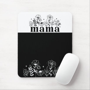 Minimalistische Schwarz-Weiß-Wildblume Mama Mousepad