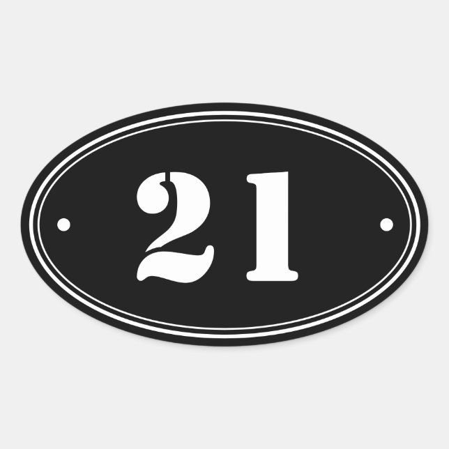 Minimalistische Schwarz-Weiß-Zahlen Ovale Aufklebe Ovaler Aufkleber (Vorderseite)