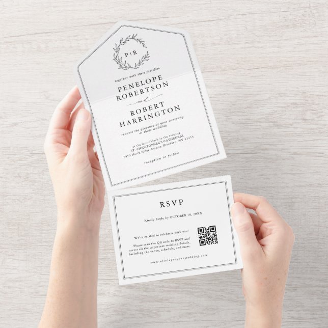 Minimalistische Schwarz-Weiß-Zeitschrift QR All In One Einladung (Abreißen)