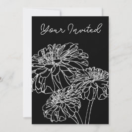 Minimalistische Schwarz-weiße Blumenlinie zeichnen Einladung