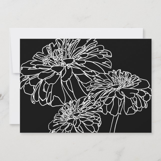 Minimalistische Schwarz-weiße Blumenlinie zeichnen Einladung (Vorderseite)