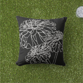 Minimalistische Schwarz-weiße Blumenlinie zeichnen Kissen