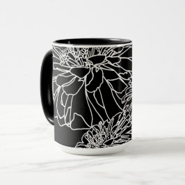 Minimalistische Schwarz-weiße Blumenlinie zeichnen Tasse