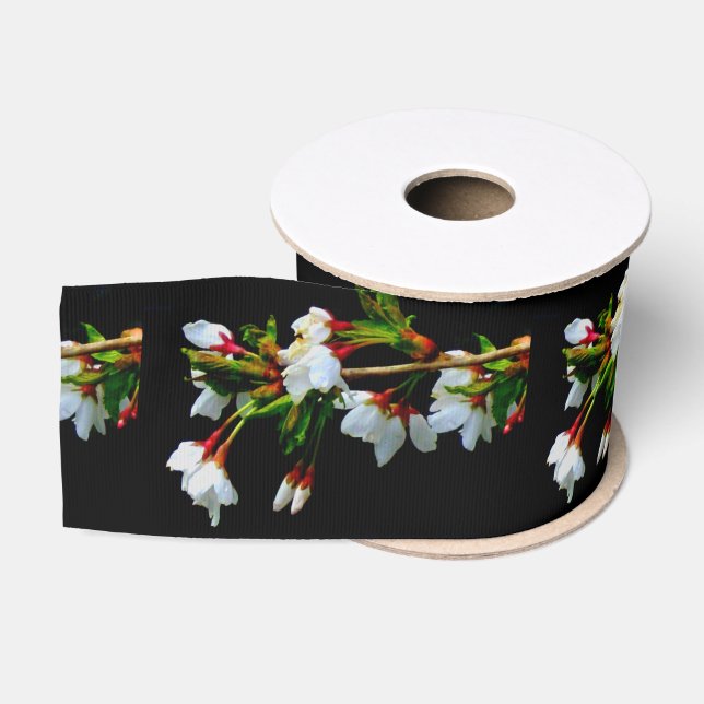 Minimalistische Schwarz-weiße Blüte Kirschblüte Ripsband (Spule)