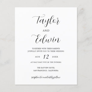 Minimalistische schwarz-weiße Budget-Hochzeitseinl Flyer