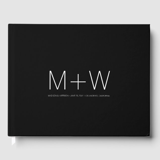 Minimalistische Schwarz-weiße, elegante Hochzeit Gästebuch (Vorderseite)